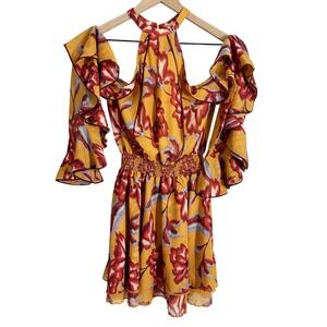 House of Harlow Revolve Harmony Reims Floral Cold Shoulder Mini Dress Small Boho